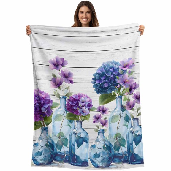 Spring Daisy Blanket Soft Cozy Warm Throw Blanket for Couch, Plush Fuzzy Flannel Fleece Blankets for Sofa, Botanical Vases Floral Green Leaves Wooden Bed Blankets Lightweight Gifts for Women, 30"x40"