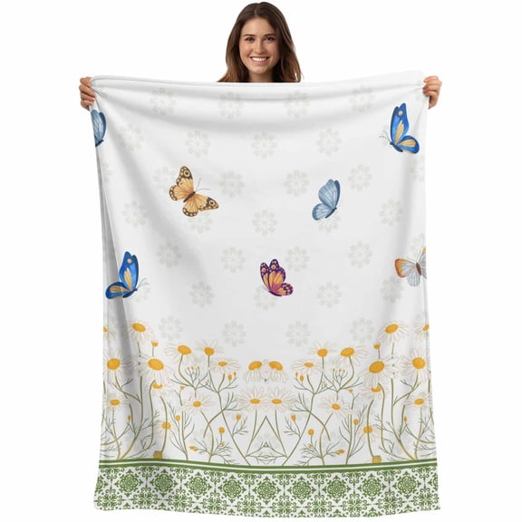 Spring Daisy Blanket Soft Cozy Warm Throw Blanket for Couch, Plush Fuzzy Flannel Fleece Blankets for Sofa, Country Botanical Flowers Butterflies Art Bed Blankets Lightweight Gifts for Women, 30"x40"