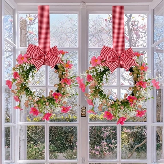 Spring Daisy Candle Wreath – Artificial Pink Flower Ring for Pillar Candles, Front Door & Table (Plastic)