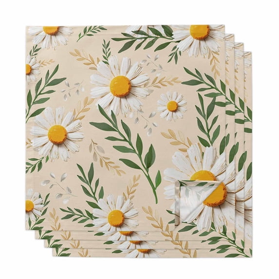 Spring Daisy Cloth Napkins, Country Watercolor Flower Leaf Plant Washable and Reusable Dinner Napkins Set of 4, Table Napkin for Kitchen Party Birthday Wedding Hotel Housewarming 20"x20"