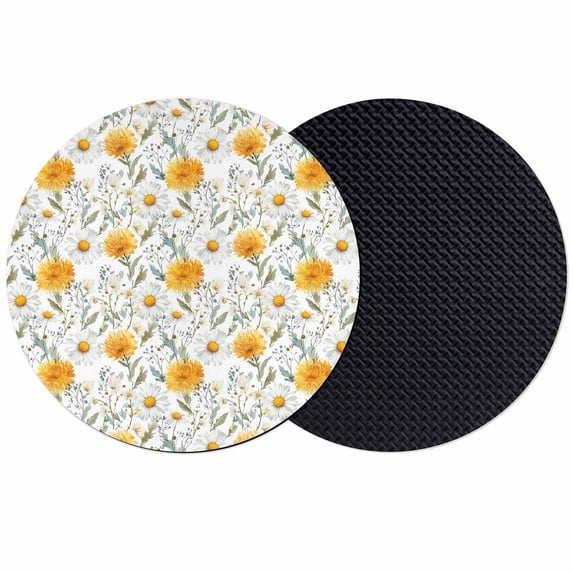 Spring Daisy Coasters Set of 2, Absorbent Coasters for Drinks, Country Watercolor Yellow White Floral Leaf Coaster for Desk Coffee Table Protection, Home Decor House Warming Gifts 4"
