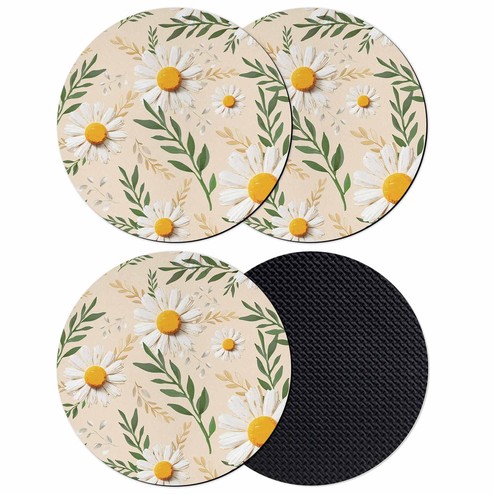 Spring Wool Coasters Spring Daisy Coasters Set of 4, Absorbent Coasters for Drinks, Country ...