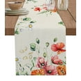 Spring Daisy Eucalyptus Poppy Flower Linen Table Runner Holiday Party