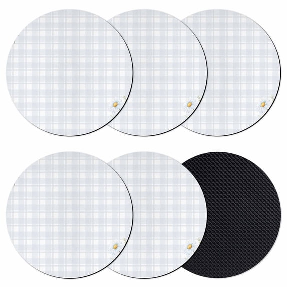 Spring Daisy Floral Coasters Set of 6, Absorbent Coasters for Drinks, Yellow Plaid Summer Botanical Coaster for Desk Coffee Table Protection, Home Decor House Warming Gifts 4"
