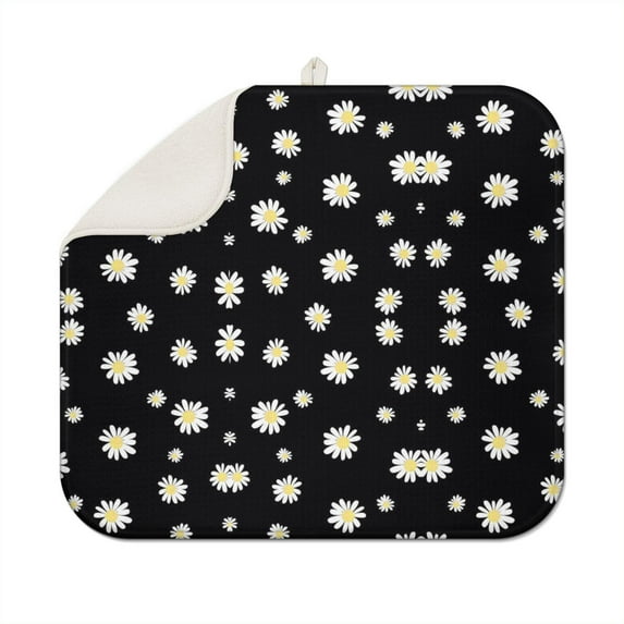 Spring Daisy Floral Dish Rack Mat for Kitchen Sink Countertop Microfiber Absorbent Pad Foldable Drainer Mat 16x18 Inch