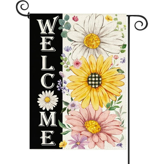 Spring Daisy Floral Garden Flag 12.5x18 Inch Double Sided Burlap Welcome Small Yard Flag for Outside Outdoor Decor