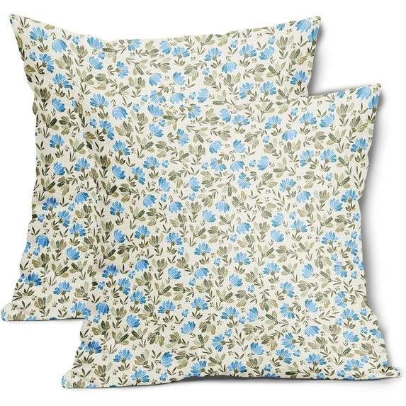 Spring Daisy Floral Pillow Covers 20X20 Inch Sage Green Blue Vintage Flowers Decorative Pillow Cases Set of 2 Block Print Linen Throw Pillows Farmhouse Decor For Sofa Couch Cushion Outdoor