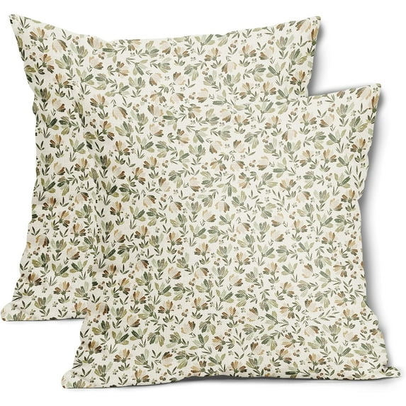 Spring Daisy Floral Pillow Covers 20X20 Inch Sage Green Brown Beige Vintage Flowers Decorative Pillow Cases Set of 2 Block Print Throw Pillows Farmhouse Decor for Sofa Couch Cushion Outdoor