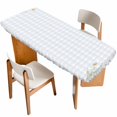 thumbnail image 1 of Spring Daisy Floral Table Cloths for 8 Foot Rectangle Tables, Yellow Plaid Summer Botanical Patio Waterproof Elastic Fitted Tablecloths, Washable Rectangular Table Cover for Camping, 1 of 8