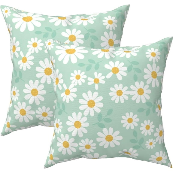 Spring Daisy Flower Throw Pillows Cover 18x18 Inch Set of 2 Summer Green Floral Decorative Pillow Covers Farmhouse Square Outdoor Pillowcases for Home Couch Sofa Decor