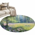 thumbnail image 1 of Spring Daisy Flowers Round Area Rugs Collection 4', Green Tree Leaves Forest Natural Scenery Non Slip Indoor Circular Throw Runner Rug Floor Mat Carpet for Living Room Dining Table Bedroom Nursery, 1 of 9