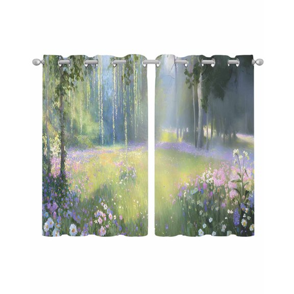Spring Daisy Flowers Sheer Curtains 39 Inch Length 2 Panels Set for Living Room/Bedroom, Green Tree Leaves Forest Natural Scenery Kitchen Curtains Grommet Curtains Window Treatments 27.5"x39"x2