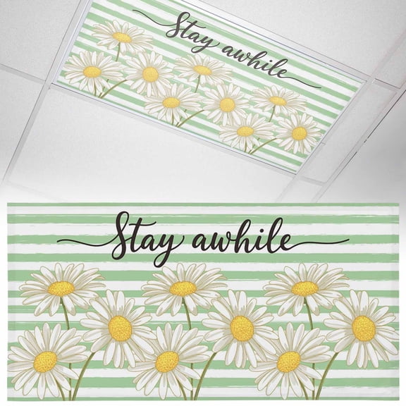 Spring Daisy Fluorescent Light Covers Watercolor Style Flower Green Strip Magnetic Light Filters Ceiling Lighting Panel Shade for Classroom Office Home 2 x 4 ft, 1 Pack