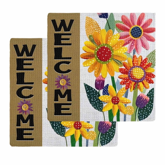 Spring Daisy Kitchen Dish Towels for Drying Dishes Set of 2, Brown Modern Abstract Art Dots Floral Waffle Weave Microfiber Hand Tea Bathroom Towels Quick Dry & Absorbent Towel 12x12