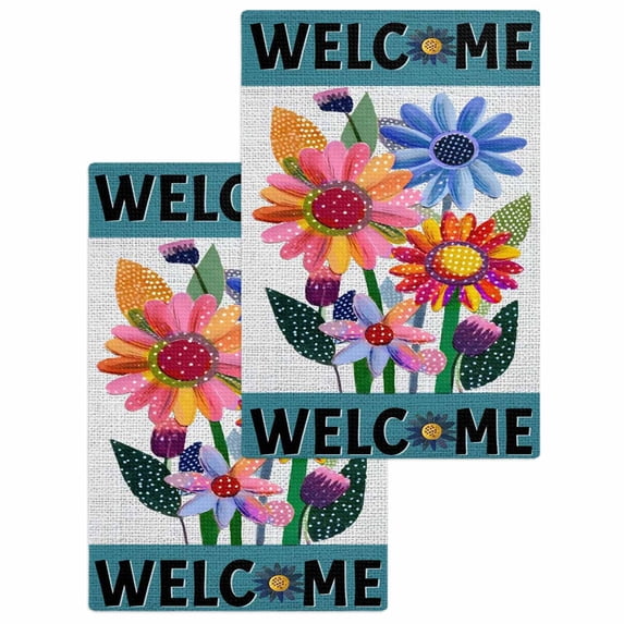 Spring Daisy Kitchen Dish Towels for Drying Dishes Set of 2, Turquoise Modern Abstract Art Dots Floral Waffle Weave Microfiber Hand Tea Bathroom Towels Quick Dry & Absorbent Towel 15.7x23.6