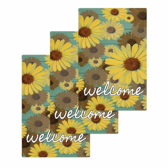 Spring Daisy Kitchen Dish Towels for Drying Dishes Set of 3, Green Rustic Botanical Brown Yellow Florals Waffle Weave Microfiber Hand Tea Bathroom Towels Quick Dry & Absorbent Towel 15.7x23.6