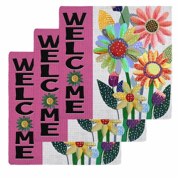 Spring Daisy Kitchen Dish Towels for Drying Dishes Set of 3, Pink Modern Abstract Art Dots Floral Waffle Weave Microfiber Hand Tea Bathroom Towels Quick Dry & Absorbent Towel 12x12