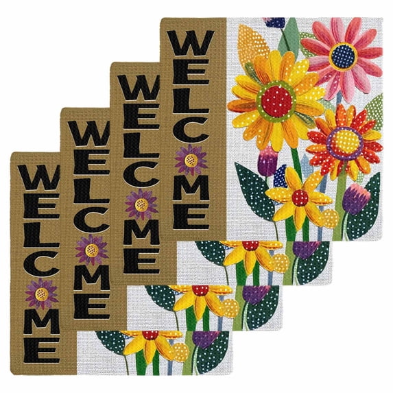 Spring Daisy Kitchen Dish Towels for Drying Dishes Set of 4, Brown Modern Abstract Art Dots Floral Waffle Weave Microfiber Hand Tea Bathroom Towels Quick Dry & Absorbent Towel 12x12