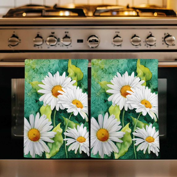 Spring Daisy Kitchen Towels Set of 3, Flowers Country Leaves Watercolor Plants Absorbent Dish Towels for Kitchen, Microfiber Hand Towel, Quick Drying Tea Towel for Cleaning Decorative Dishcloths