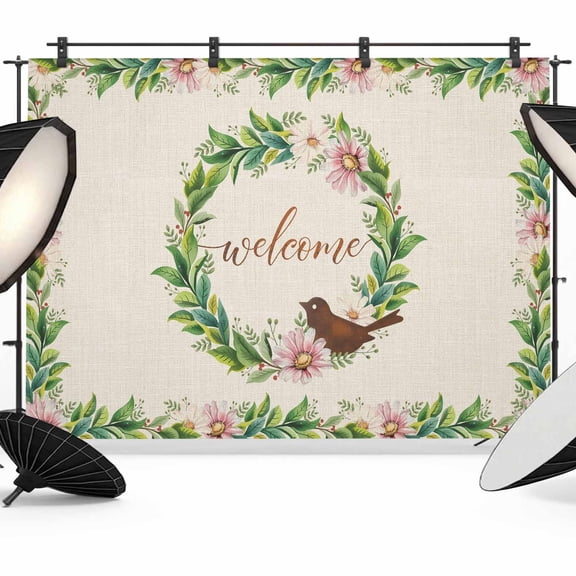 Spring Daisy Leaf Garland Photography Backdrop 7x5FT, Bird Welcome Farmhouses Photo Backdrops, Background for Photography Studio Photo Studio Background, Back Drop for Photoshoot