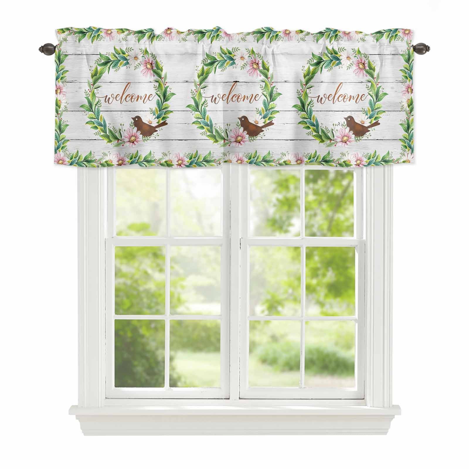 Window Garland Spring Spring Daisy Leaf Garland Window Valance for Kitchen, Bird Welcome ...