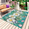 thumbnail image 1 of Spring Daisy Leaves Outdoor Rug 6x9 Ft, Non Slip Washable Area Rug, Vintage Watercolor Flowers Teal Wooden Patio Rugs Carpet Runner, Large Floor Mat for Indoor/Outdoor Deck Porch Camping, 1 of 8