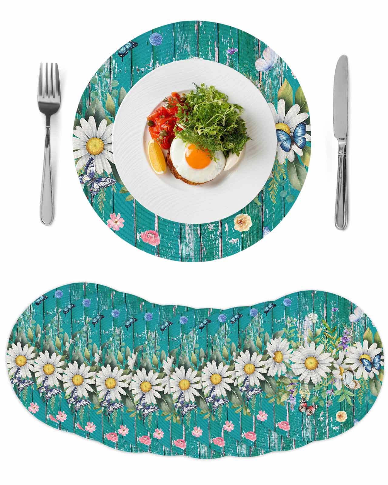 Spring Daisy Leaves Round 13 Inch Placemats Set of 8, Vintage ...