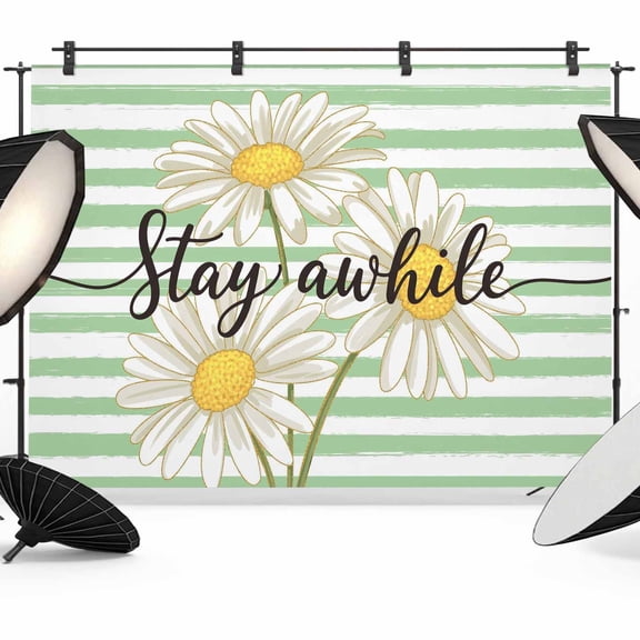 Spring Daisy Photography Backdrop 7x5FT, Watercolor Style Flower Green Strip Photo Backdrops, Background for Photography Studio Photo Studio Background, Back Drop for Photoshoot