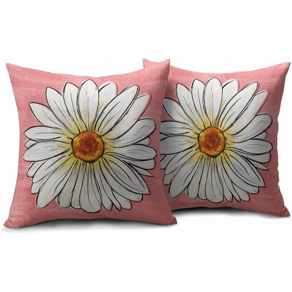 Spring Daisy Pillow Covers 16x16 Set of 2 Cute Floral Pink Summer Outdoor Decorative Throw Pillows Farmhouse Flower Pillowcases Linen Cushion Case Decor for Home Sofa Couch Bed