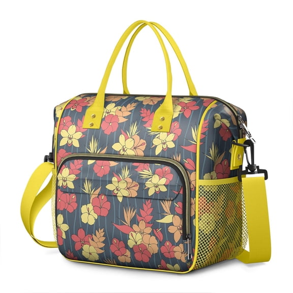Spring Daisy Print Cooler Bag - Large Leakproof & Insulated Lunch Tote, Waterproof Boho Floral Picnic Bag with Multi-Pocket