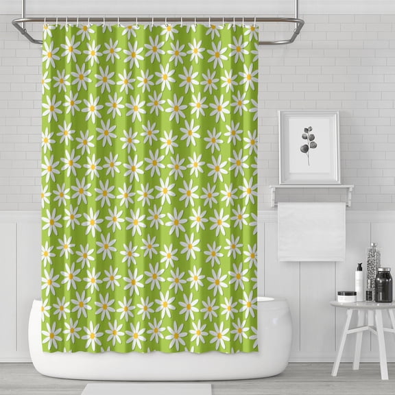Spring Daisy Print Shower Curtain 72x72 Inch Quick Dry Fade-Resistant Boho Chic Bathroom Curtain