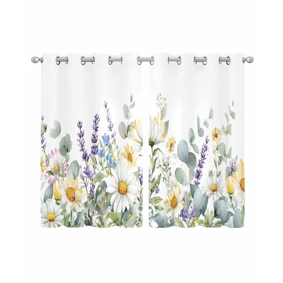 Spring Daisy Sheer Curtains 39 Inch Length 2 Panels Set for Living Room/Bedroom, Country Botanicala Flowers Eucalyptus Trees Kitchen Curtains Grommet Semi-Sheer Curtains Window Treatments 27.5"x39"x2