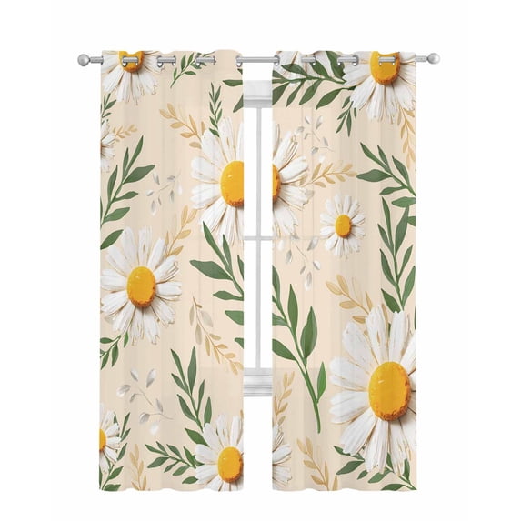 Spring Daisy Sheer Curtains 84 Inch Length 2 Panels Set for Living Room/Bedroom, Country Watercolor Flower Leaf Plant Kitchen Curtains Grommet Semi-Sheer Curtains Drapes Window Treatments 52"x84"x2