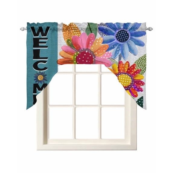 Spring Daisy Swag Valances for Windows, Small Curtains Drapes, Turquoise Modern Abstract Art Dots Floral Kitchen Window Curtains Over Sink Window Treatment Valance for Bedroom/Bathroom 56"x36"