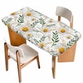thumbnail image 1 of Spring Daisy Table Cloths for 5 Foot Rectangle Tables, Farmhouse Country Flower Leaf Plant Wood Grain Patio Waterproof Elastic Fitted Tablecloths, Washable Rectangular Table Cover for Camping, 1 of 8