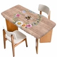 thumbnail image 1 of Spring Daisy Table Cloths for 6 Foot Rectangle Tables, Pink Flowers Wreath Leaves Farmhouse Brown Patio Waterproof Elastic Fitted Tablecloths, Washable Rectangular Table Cover for Camping, 1 of 8