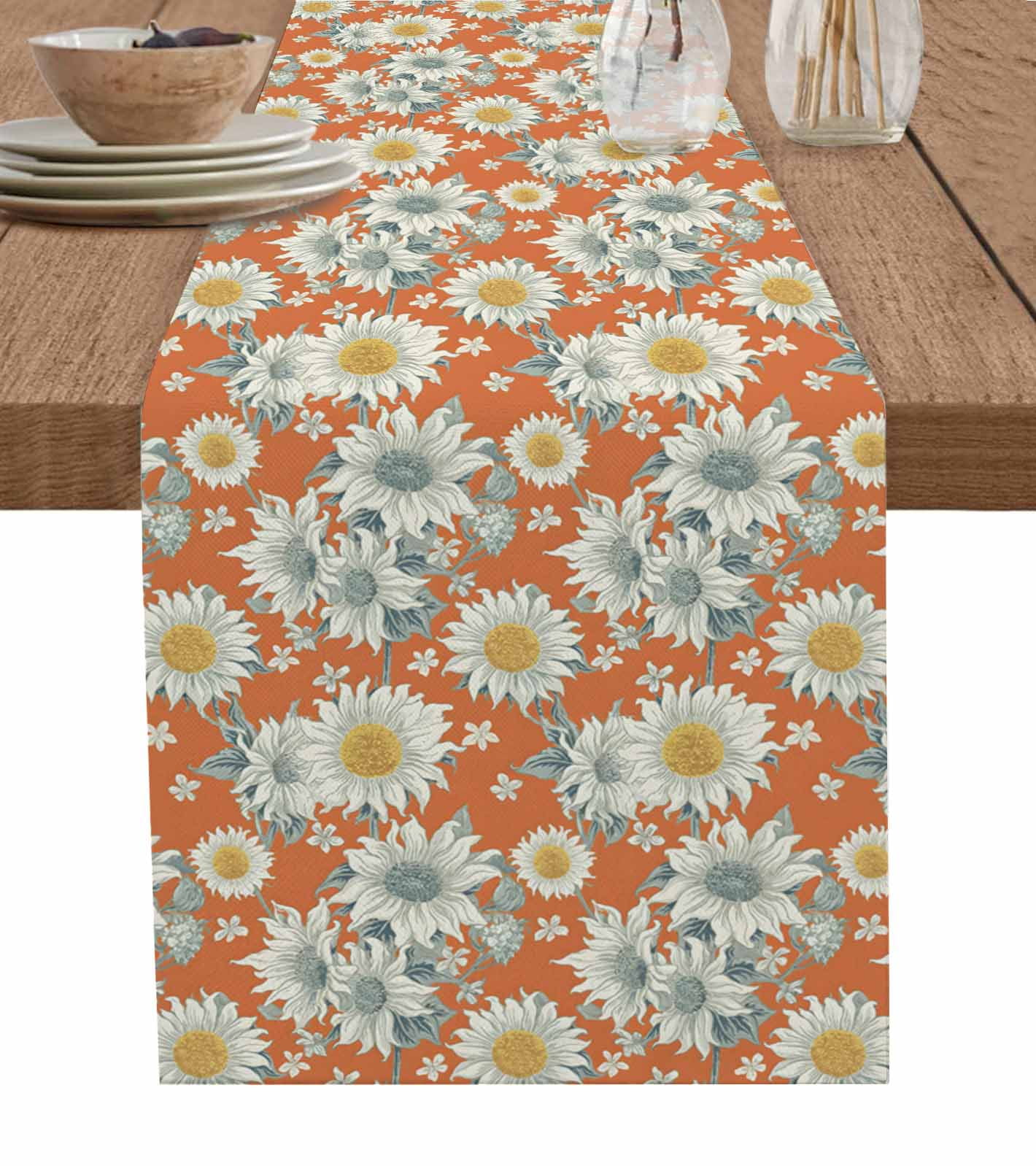 Spring Daisy Table Runner 72 Inches, Floral Pastoral Botanical Retro ...