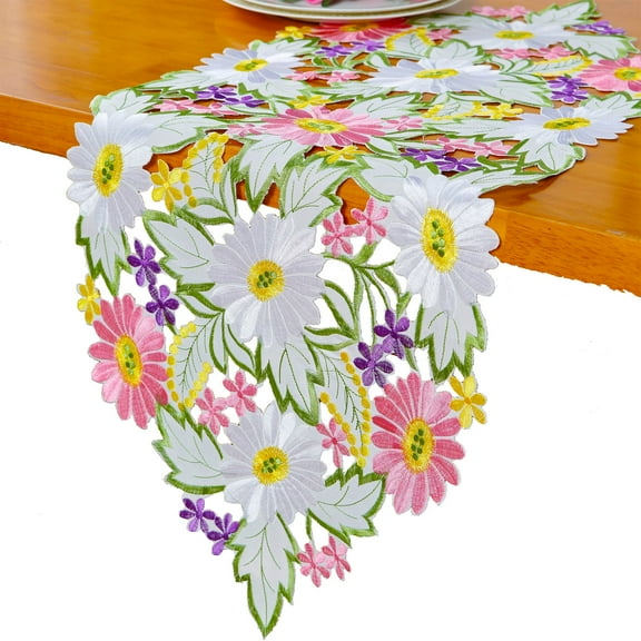 Spring Daisy Table Runners Embroidered Flowery Table Linen for Home Decoration 13 X 34 Inch