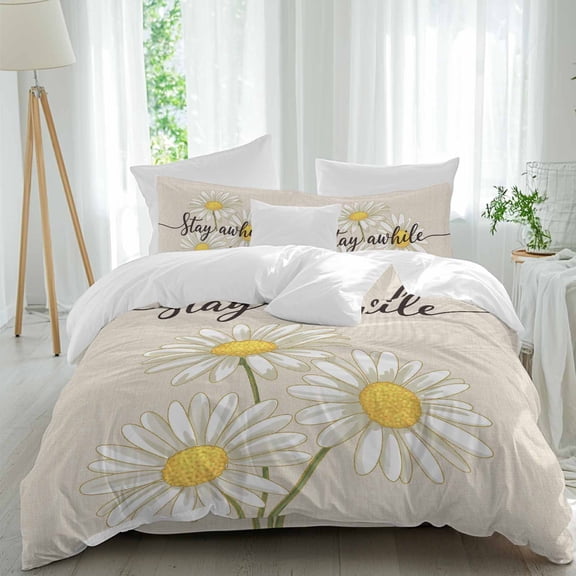 Spring Daisy Twin Size Comforter Set, Watercolor Style Flower Farmhouse Vintage Bedding for All Seasons, 4 Pcs Bed Set, 1 Quiltcover (68"x86") ,1Sheet(67"x116"), 2Pillowcases (30"x20")