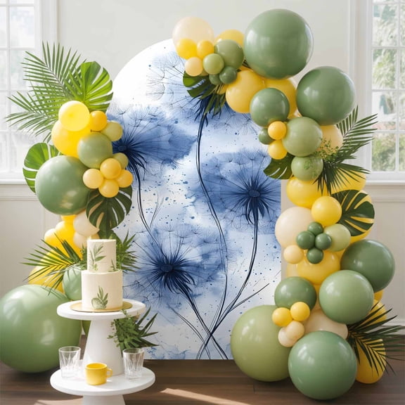 Spring Dandelion Arch Backdrop Cover, 4FT, Watercolor Blue White Four Dandelions Plant Retro Spandex Arch Covers Double-Sided Backdrop for Wedding Birthday Party Photo Background Decoration