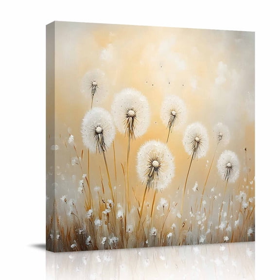 Spring Dandelion Canvas Wall Art for Living Room, Country Watercolor White Dandelions Brown Plant Retro Poster Print Painting for Bedroom Office Home Decoration Wall Pictures Prepare To Hang 8"x8"
