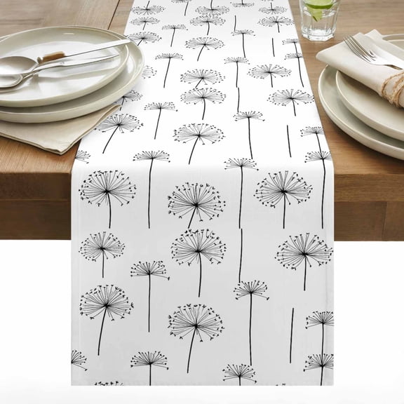Spring Dandelion Cotton Linen Table Runner Vintage Abstract Black Dandelion Wildflower Dining Table Runners for Home Decor Party Dining Room Restaurant Kitchen 13" x 90"