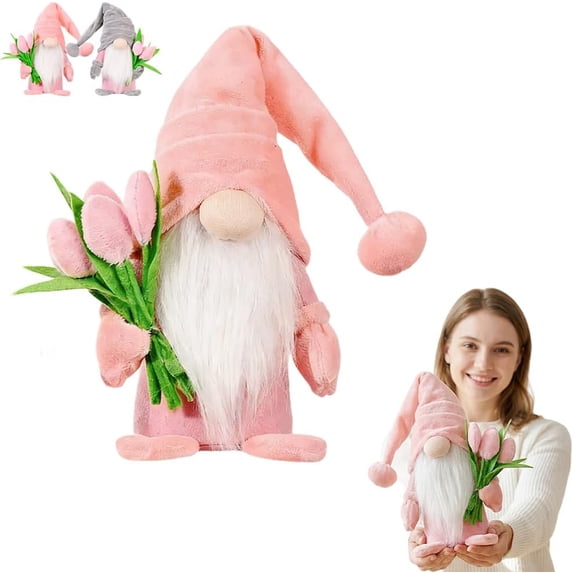 Spring Decor, 15in Handmade Plush with Tulip Bouquet Decorations for Home Classroom Office Shop, Mother's Day Teachers' Day Easter Gifts (1, Pink)