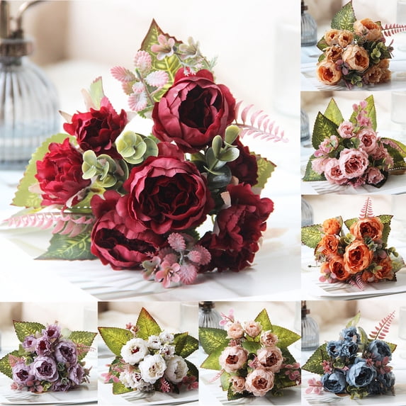 Spring Decor 3 Head Peony Artificial Flower Bouquet, Realistic Faux Peony Floral Bunch, Elegant Lifelike Floral Arrangement for Home Wedding Tabletop Mantel Centerpiece Holiday Decor, 11.8in, Orange