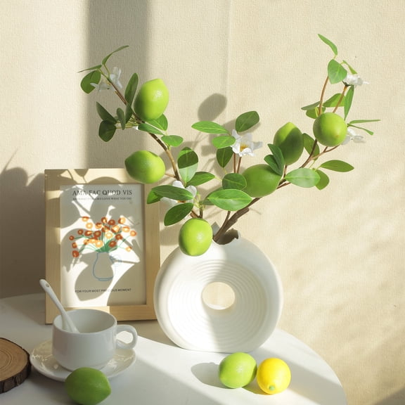 Spring Decor Artificial Green Rattan Lemon Branch Bouquet Ornament •Faux Lemon Tree Stem • Home Tabletop Accent, Wedding Centerpiece, Vase Display