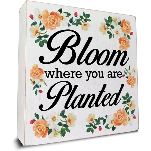 Spring Decor Bloom Where You Are Planted Wood Sign Spring Decorations for Home Shelf Table 5x5 Inch