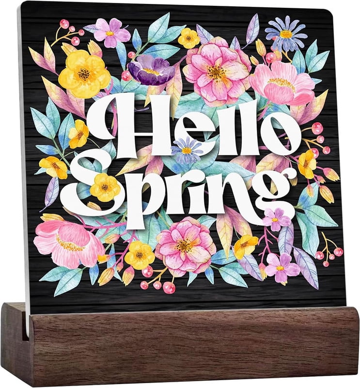 Spring Decor Farmhouse Hello Spring Ceramic Table Sign Floral Spring ...