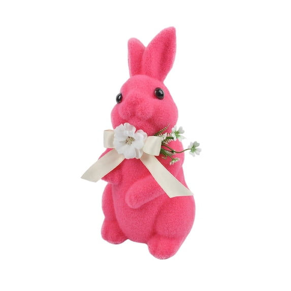 Spring Decor Flocking Bunny Figurine Foam Bunny Easter Ornaments Bunny Easter Decor Flocking Rabbit Easter Bunny with Bow Flocked Bunnies Figurine Easter Decorations Pink, 13 Inch