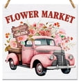 thumbnail image 1 of Spring Decor Flower Market Wooden Sign, Farmhouse Spring Decorations Wood Plaque Sign Rustic Home Decor Wood Sign Wooden Wall Decor 5 * 5 inch, 1 of 5