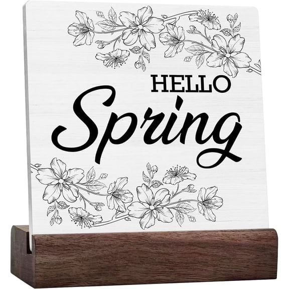 Spring Decor Hello Spring Ceramic Desk Sign Spring Decorations For Home Shelf Table